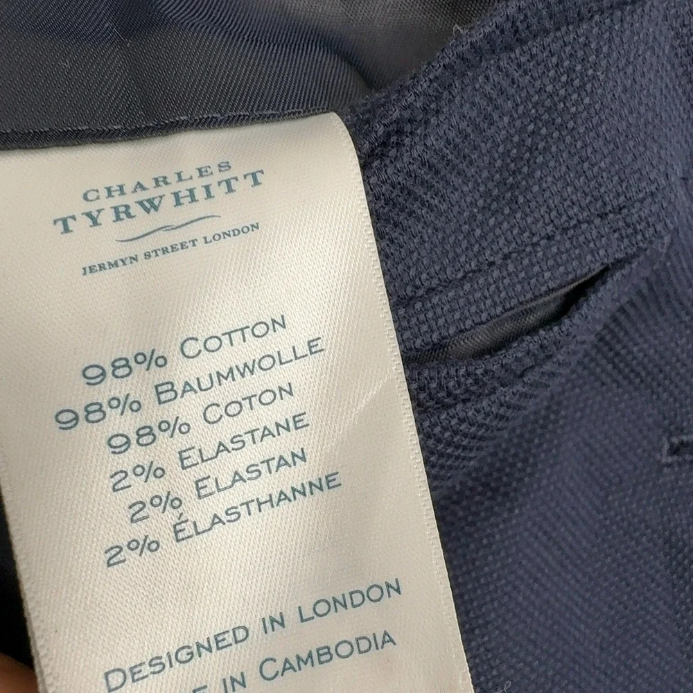 Charles Tyrwhitt Blazer Mens 40R Navy Blue Cotton Elastane Slim Fit Professional